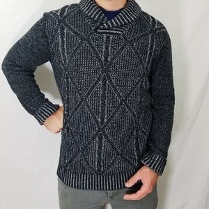 Mens Method Shawl-Collar Sweater Black & Gray